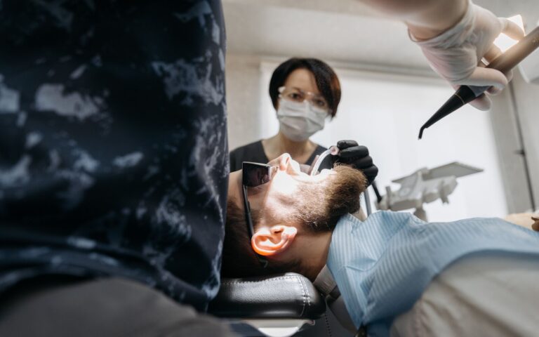 Patient receiving a dental examination